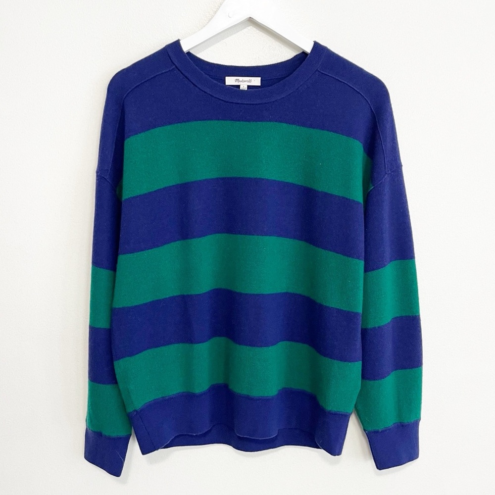 NWT Madewell Merino Wool Pullover Sweater Cobalt Green Navy Stripe L - Picture 5 of 11